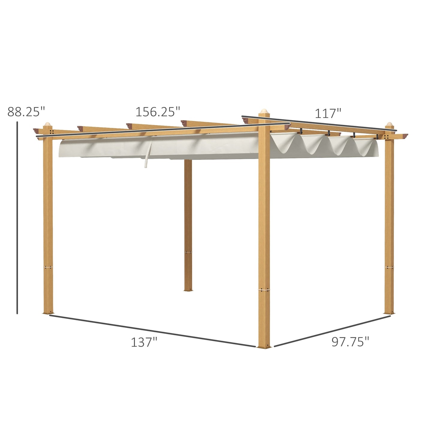 '-Outsunny 10' x 13' Retractable Pergola Canopy, Aluminum Pergola Sun Shade Shelter for Garden, Patio, Backyard, Deck, Cream - Outdoor Style Company