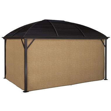 '-Outsunny 10' x 14' Hardtop Gazebo with Curtains, Netting, Pavilion with Steel Roof Ceiling Hook for Garden Patio, Brown - Outdoor Style Company