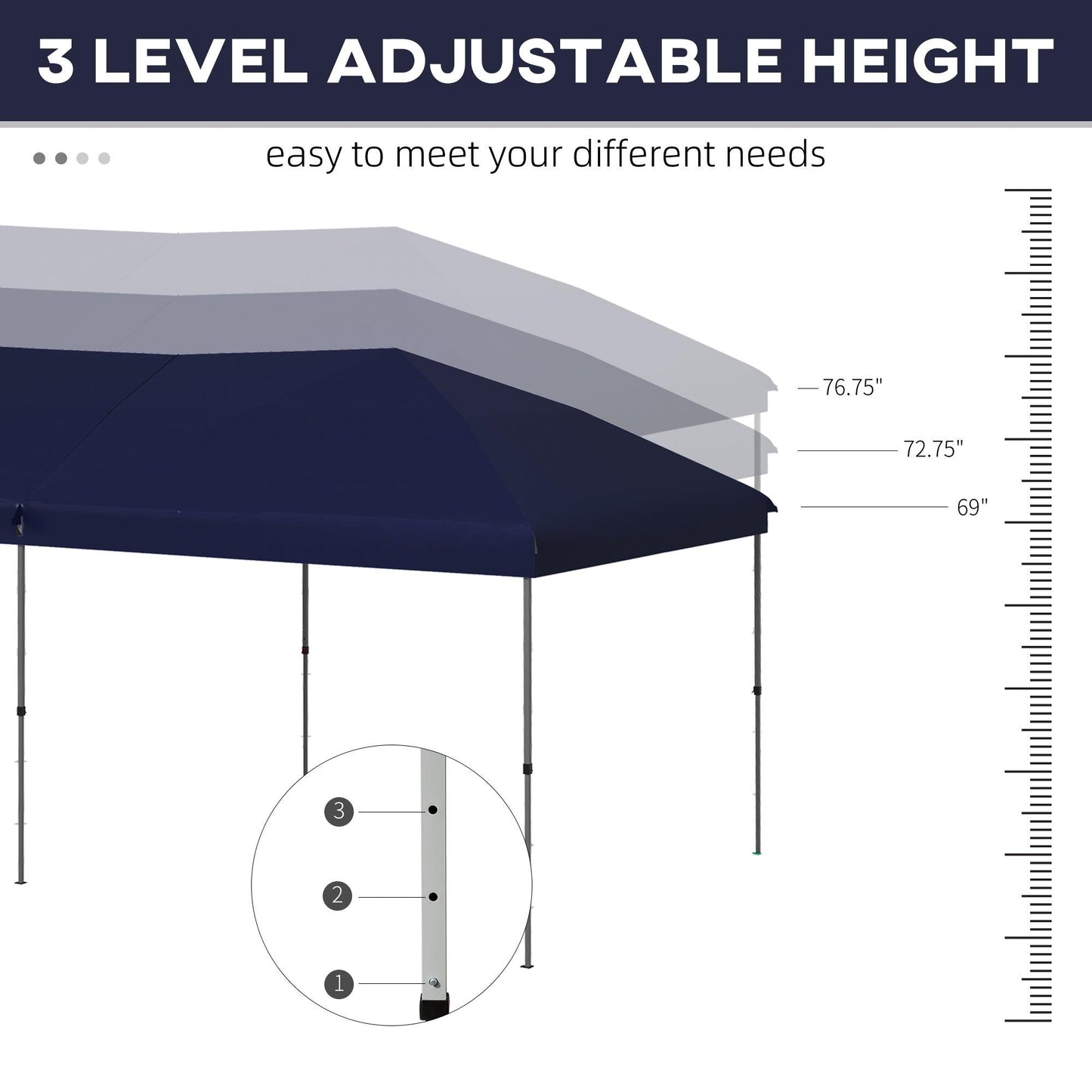 '-Outsunny 10' x 19' Pop Up Canopy with Easy Up Steel Frame, 3-Level Height Adjustable Event Party Tent with Carrying Bag - Outdoor Style Company