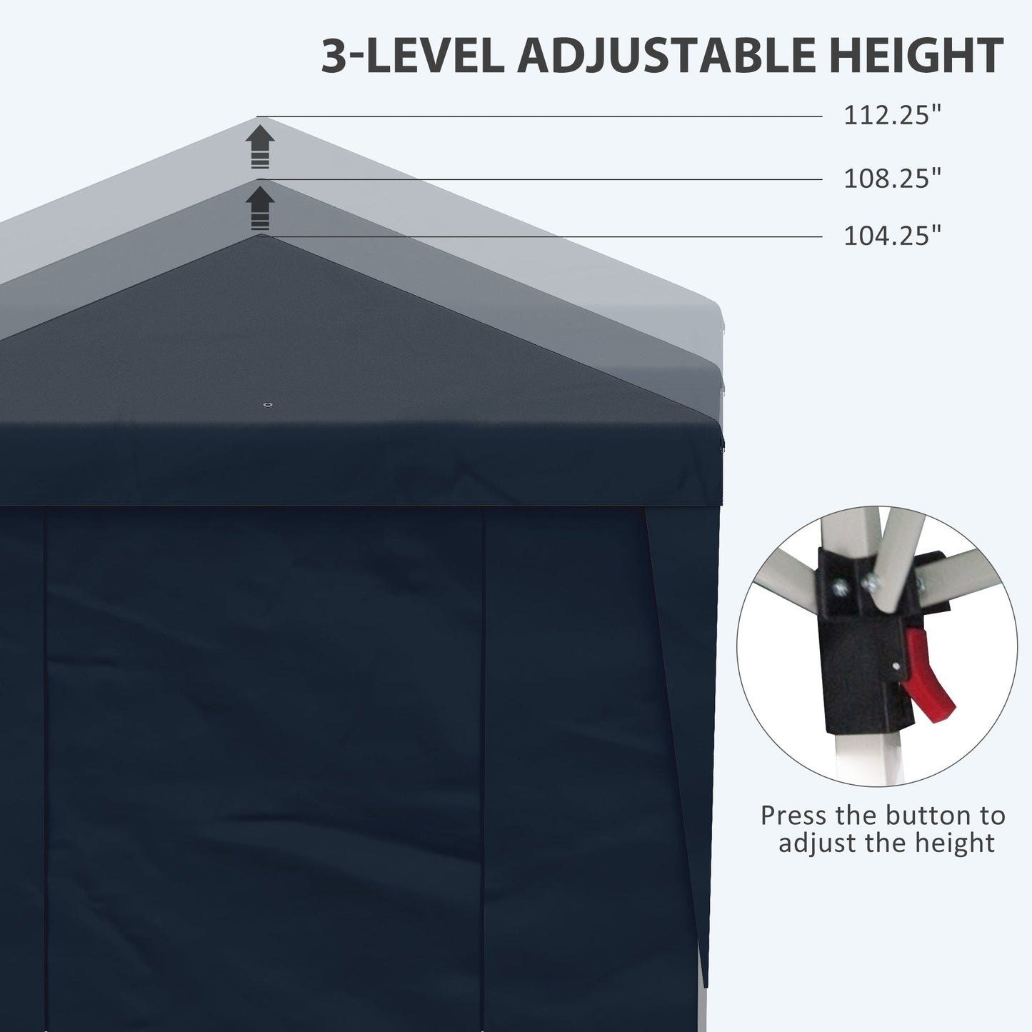 -Outsunny 10' x 19.5' Pop Up Canopy Tent Height Adjustable Event Shelter w/ Sidewalls, Leg Weight Bags, Wheeled Carry Bag, Blue - Outdoor Style Company