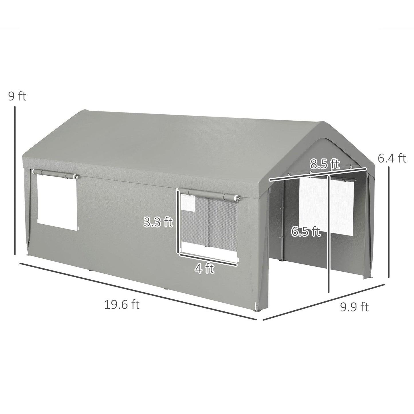 '-Outsunny 10' x 20' Carport, Heavy Duty Portable Garage, with 4 Mesh Windows and 2 Doors, Gray - Outdoor Style Company