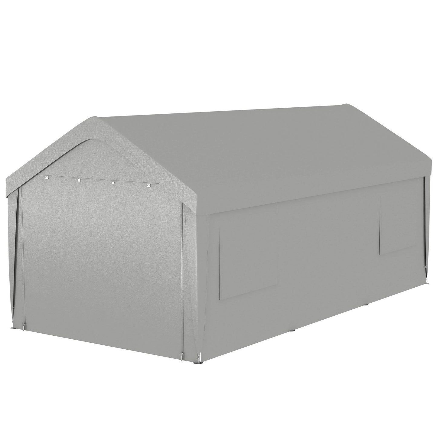 '-Outsunny 10' x 20' Carport, Heavy Duty Portable Garage, with 4 Mesh Windows and 2 Doors, Gray - Outdoor Style Company