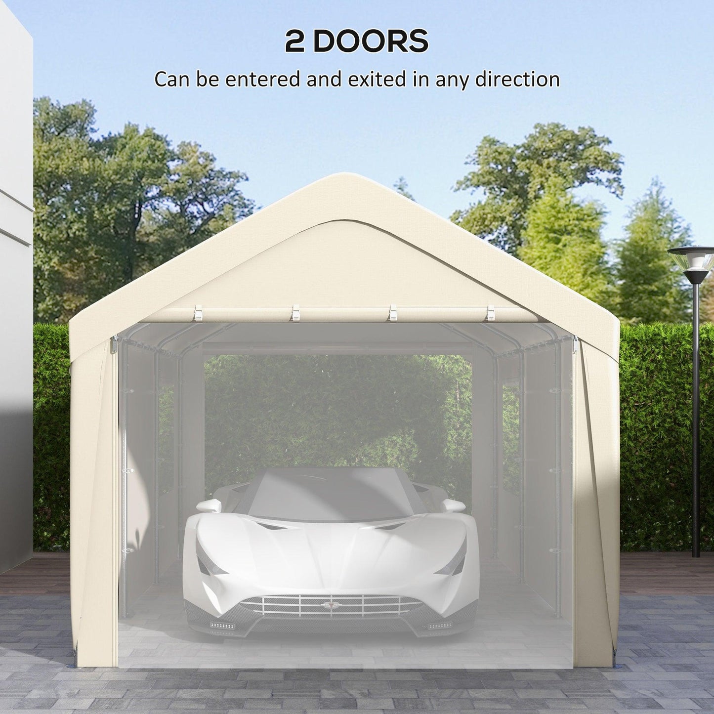 '-Outsunny 10' x 20' Carport, Heavy Duty Portable Garage, with 4 Mesh Windows and 2 Doors, Tan - Outdoor Style Company