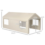 '-Outsunny 10' x 20' Carport, Heavy Duty Portable Garage, with 4 Mesh Windows and 2 Doors, Tan - Outdoor Style Company