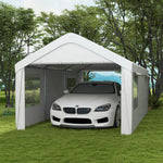 '-Outsunny 10' x 20' Carport, Heavy Duty Portable Garage, with 4 Mesh Windows and 2 Doors, White - Outdoor Style Company