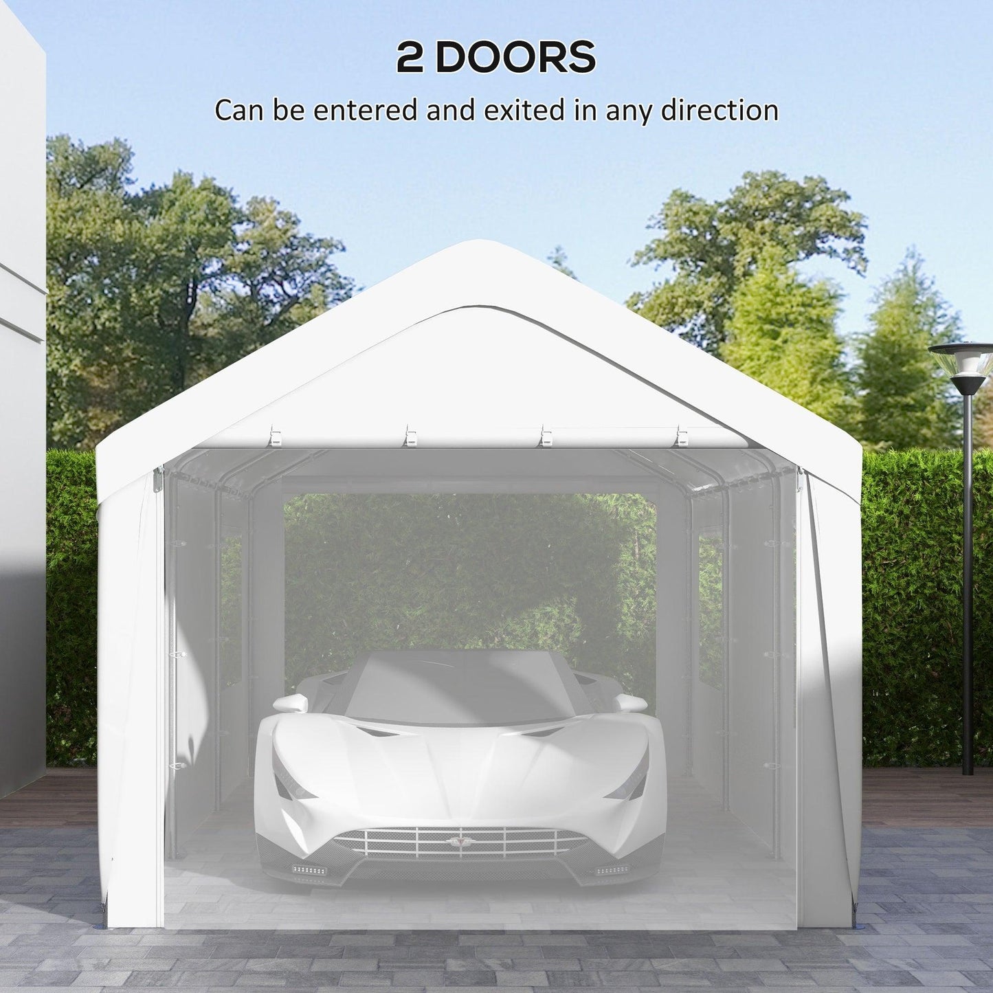 '-Outsunny 10' x 20' Carport, Heavy Duty Portable Garage, with 4 Mesh Windows and 2 Doors, White - Outdoor Style Company