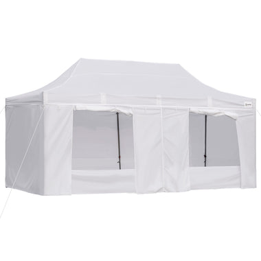 '-Outsunny 10' x 20' Heavy Duty Pop Up Canopy with 7 Removable Zippered Sidewall, Bottom Privacy Sidewall, Roller Bag, Upgraded Tube, Party Event, White - Outdoor Style Company