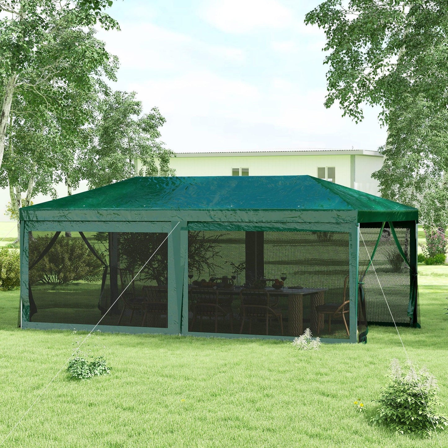 '-Outsunny 10' x 20' Party Tent, Outdoor Wedding Canopy & Gazebo Shade Shelter with 6 Removable Sidewalls for Event, BBQ, Green - Outdoor Style Company