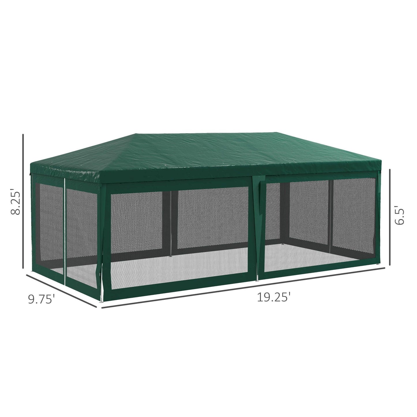 '-Outsunny 10' x 20' Party Tent, Outdoor Wedding Canopy & Gazebo Shade Shelter with 6 Removable Sidewalls for Event, BBQ, Green - Outdoor Style Company