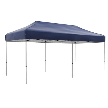 '-Outsunny 10' x 20' Pop Up Canopy Tent, Outdoor Easy up Tent with 3-Level Adjustable Height, Wheeled Carry Bag, Dark Blue - Outdoor Style Company