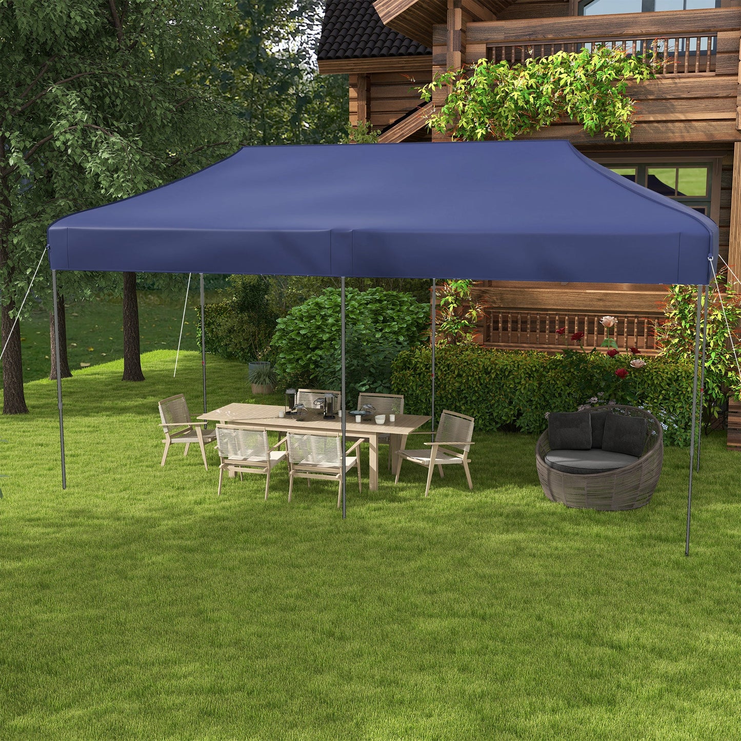 '-Outsunny 10' x 20' Pop Up Canopy Tent, Outdoor Easy up Tent with 3-Level Adjustable Height, Wheeled Carry Bag, Dark Blue - Outdoor Style Company