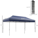 '-Outsunny 10' x 20' Pop Up Canopy Tent, Outdoor Easy up Tent with 3-Level Adjustable Height, Wheeled Carry Bag, Dark Blue - Outdoor Style Company