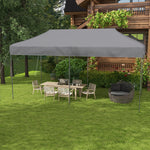 '-Outsunny 10' x 20' Pop Up Canopy Tent, Outdoor Easy up Tent with 3-Level Adjustable Height & Wheeled Carry Bag, Gray - Outdoor Style Company