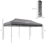 '-Outsunny 10' x 20' Pop Up Canopy Tent, Outdoor Easy up Tent with 3-Level Adjustable Height & Wheeled Carry Bag, Gray - Outdoor Style Company