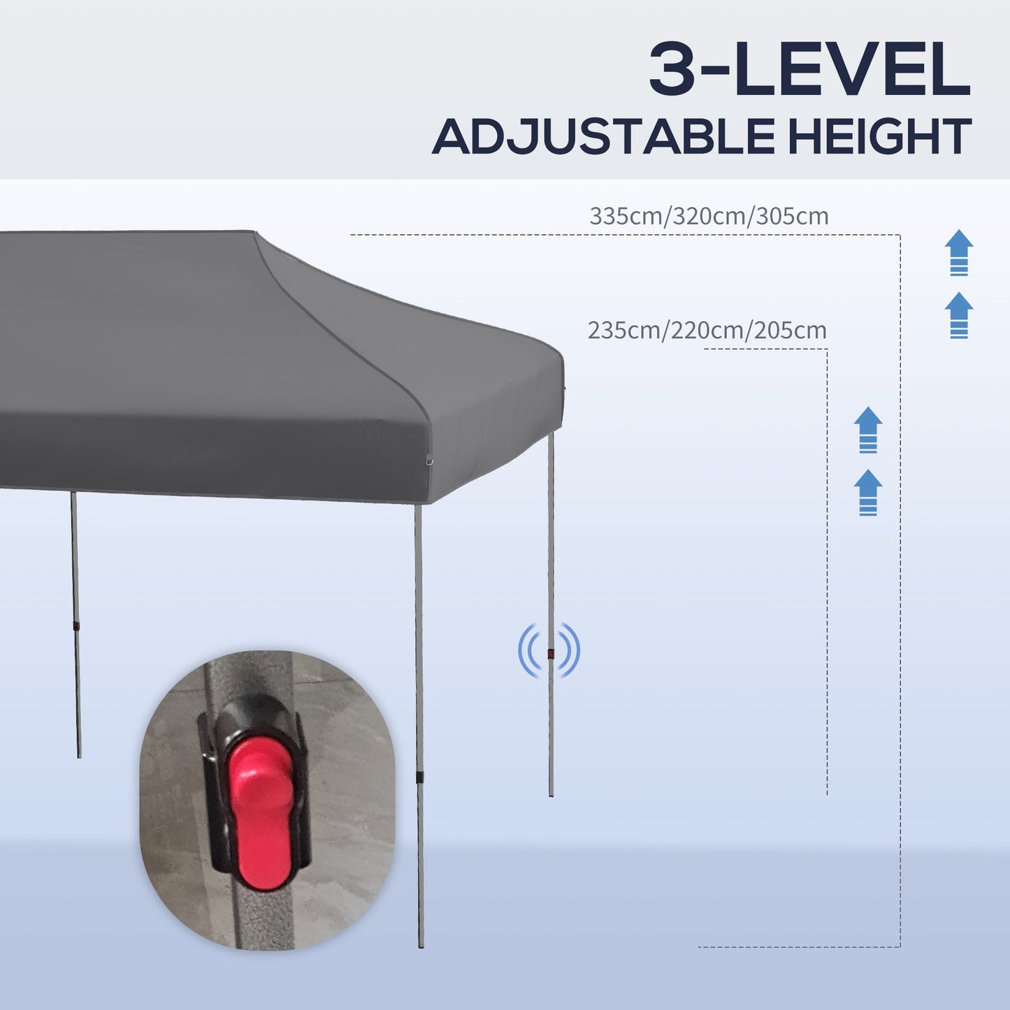 '-Outsunny 10' x 20' Pop Up Canopy Tent, Outdoor Easy up Tent with 3-Level Adjustable Height & Wheeled Carry Bag, Gray - Outdoor Style Company