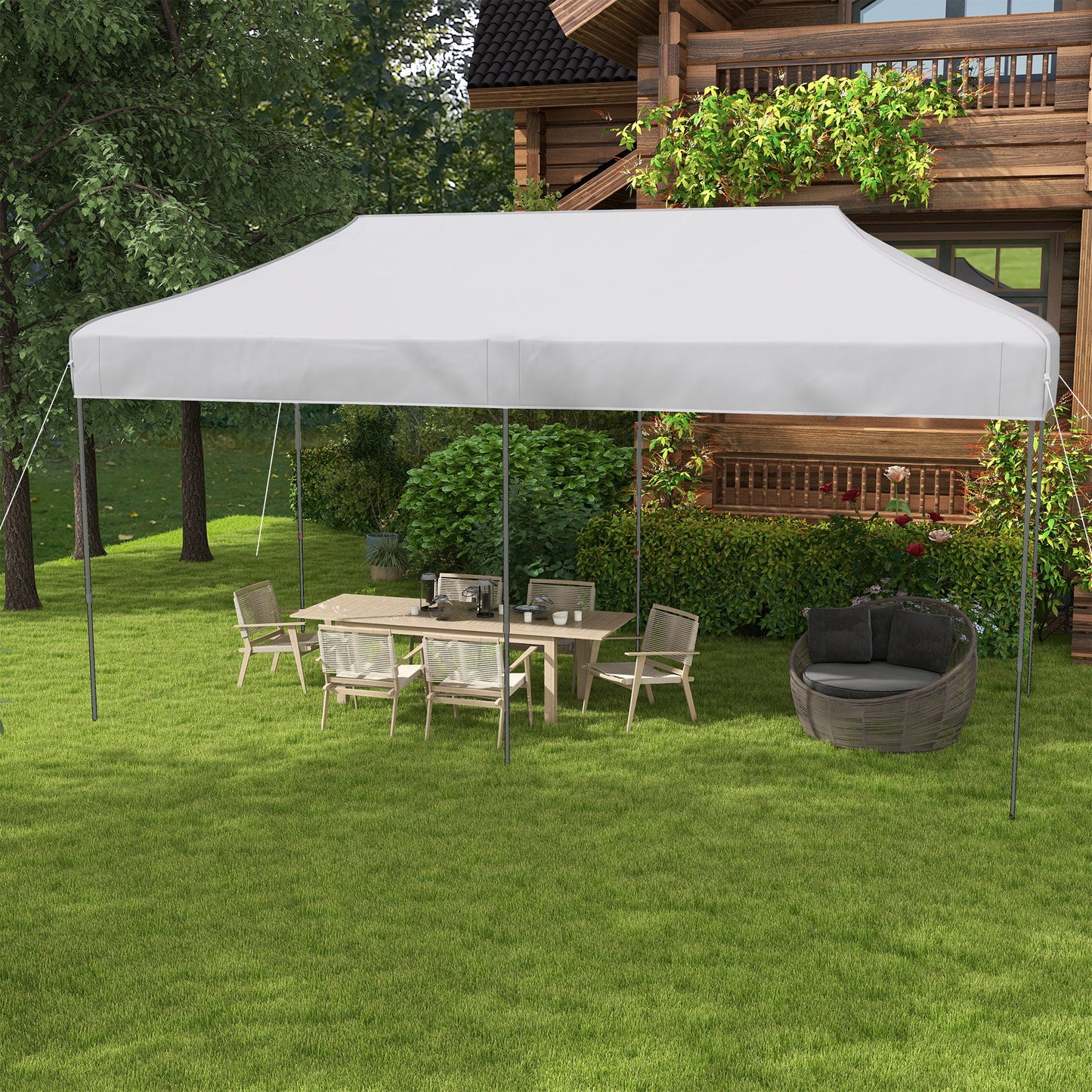 -Outsunny 10' x 20' Pop Up Canopy Tent, Outdoor Easy up Tent with 3-Level Adjustable Height & Wheeled Carry Bag, White - Outdoor Style Company