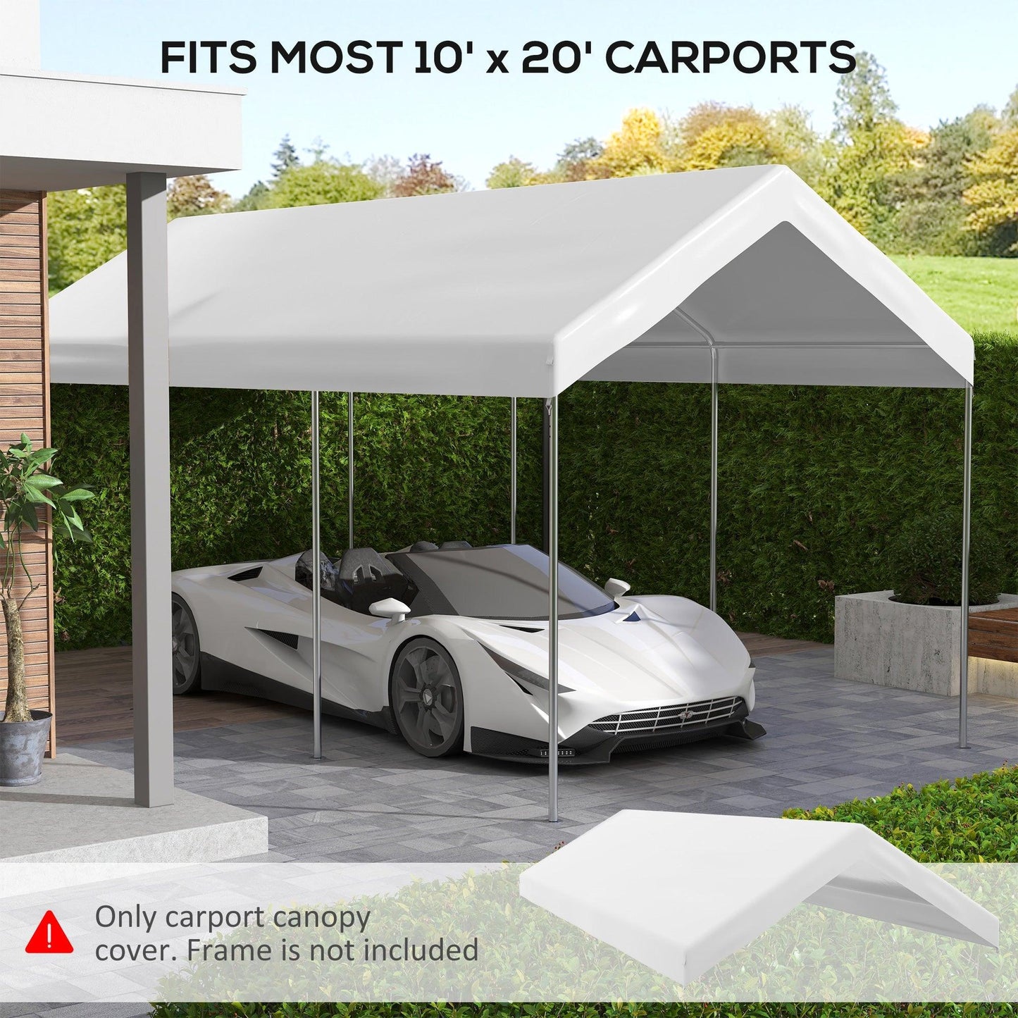 '-Outsunny 10 x 20ft Carport Replacement Canopy, UV Resistant Garage Car Cover with Ball Bungee Cords, White - Outdoor Style Company