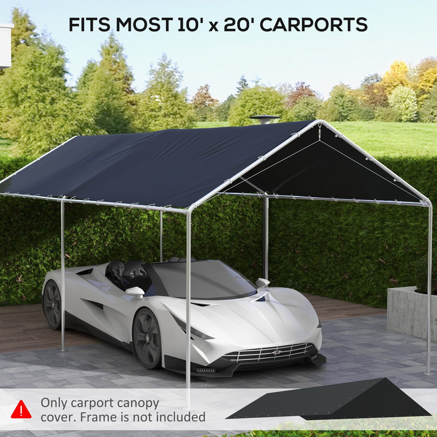 '-Outsunny 10 x 20ft Carport Roof, UV Resistant Canopy Replacement Cover with Ball Bungee Cords, Dark Gray - Outdoor Style Company