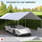 '-Outsunny 10 x 20ft Carport Roof, UV Resistant Canopy Replacement Cover with Ball Bungee Cords, White - Outdoor Style Company