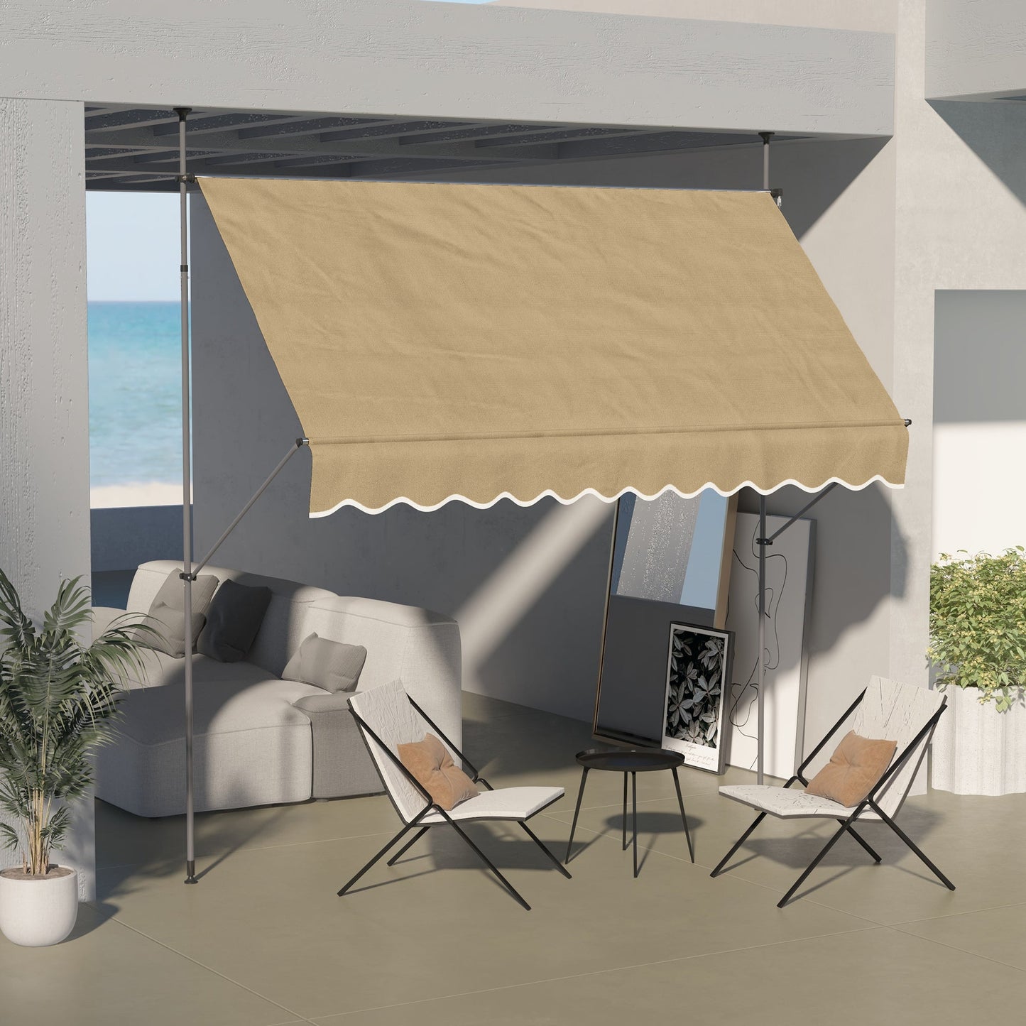 '-Outsunny 10' x 4' Manual Retractable Awning, Non-Screw Freestanding Patio Awning, UV Resistant, for Window or Door, Beige - Outdoor Style Company