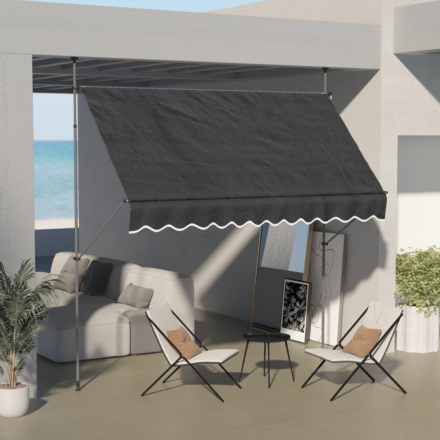 '-Outsunny 10' x 4' Manual Retractable Awning, Non-Screw Freestanding Patio Awning, UV Resistant, for Window or Door, Black - Outdoor Style Company