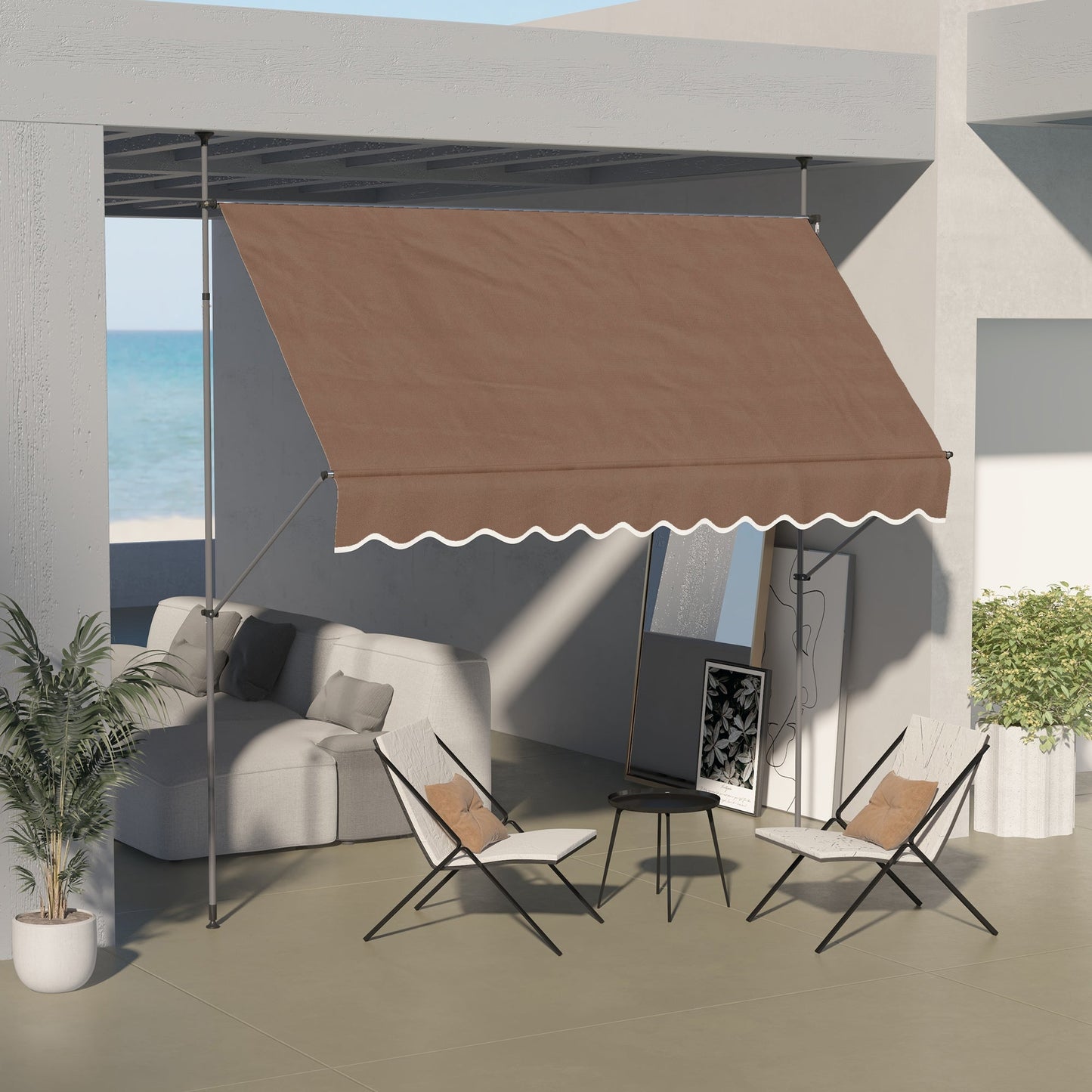 '-Outsunny 10' x 4' Manual Retractable Awning, Non-Screw Freestanding Patio Awning, UV Resistant, for Window or Door, Coffee - Outdoor Style Company