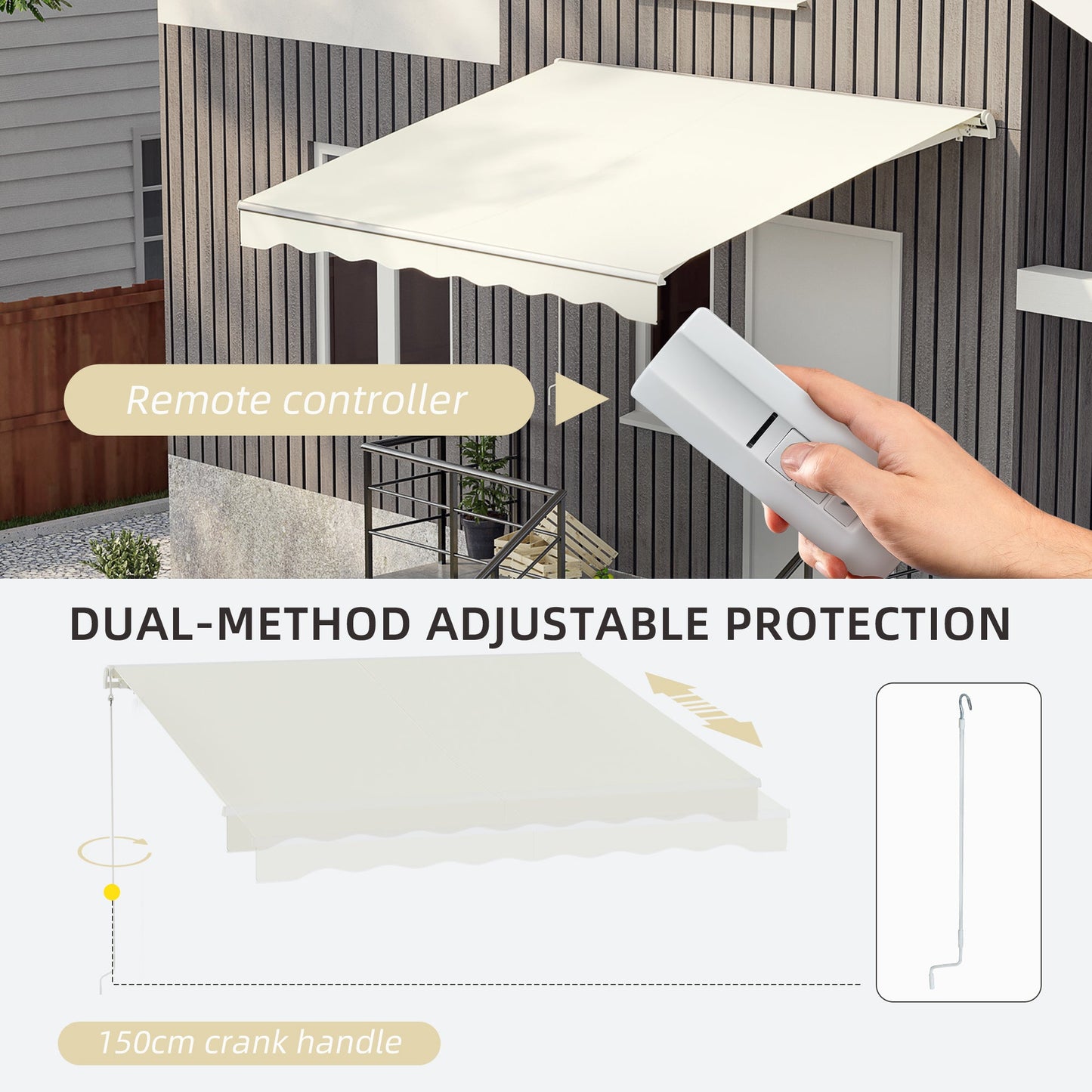 '-Outsunny 10' x 8' Electric Awning, Retractable Awning, UV Protection with Remote Controller and Manual Crank Handle for Deck - Outdoor Style Company