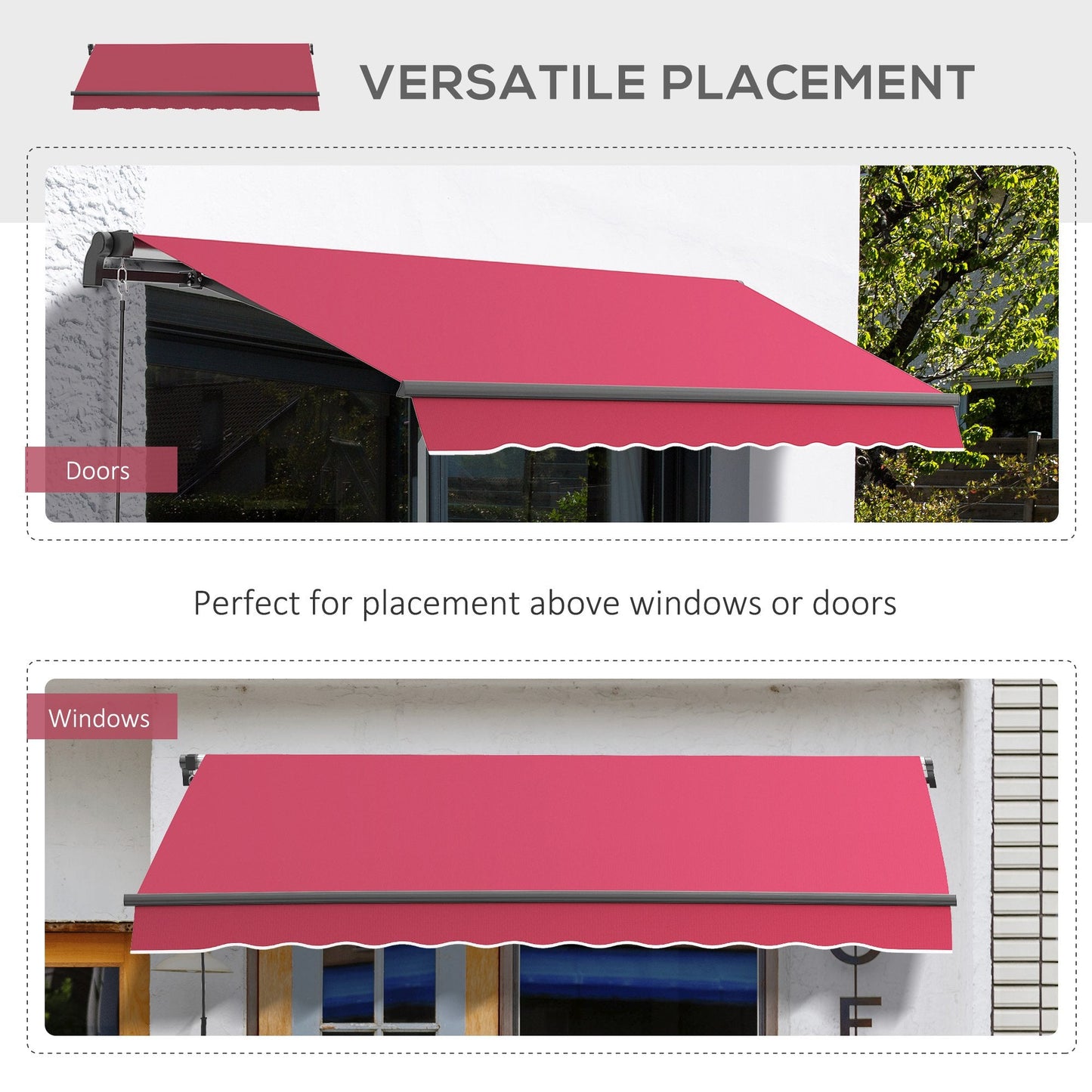 '-Outsunny 10' x 8' Manual Retractable Awning Sun Shade Tent for Patio Deck Yard with UV Protection and Easy Crank Opening, Red - Outdoor Style Company