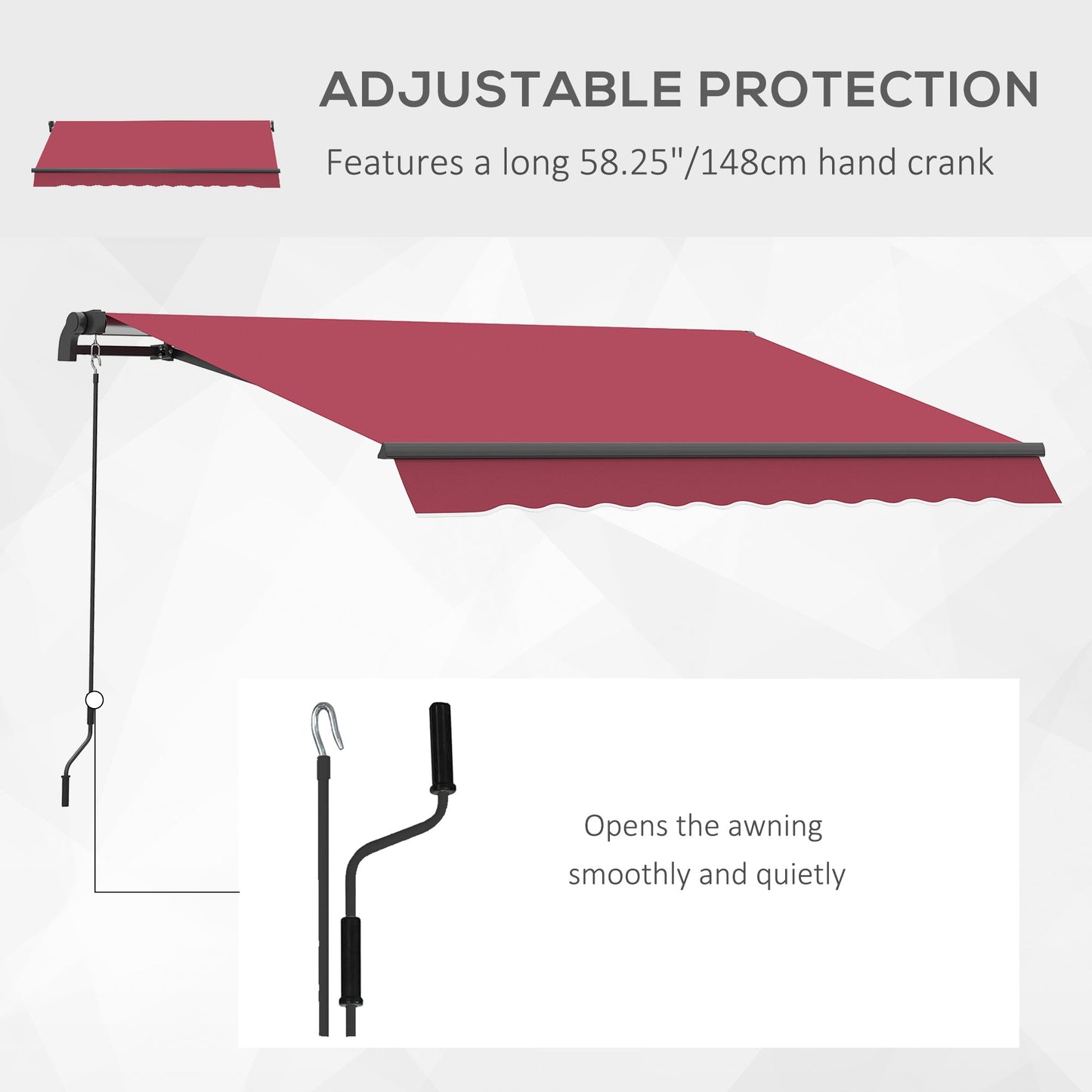 '-Outsunny 10' x 8' Manual Retractable Awning Sun Shade Tent for Patio Deck Yard with UV Protection and Easy Crank Opening, Red - Outdoor Style Company