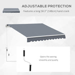 '-Outsunny 10' x 8' Patio Awning, Manual Retractable Sun Shade with UV Protection and Easy Crank Opening, Dark Gray - Outdoor Style Company