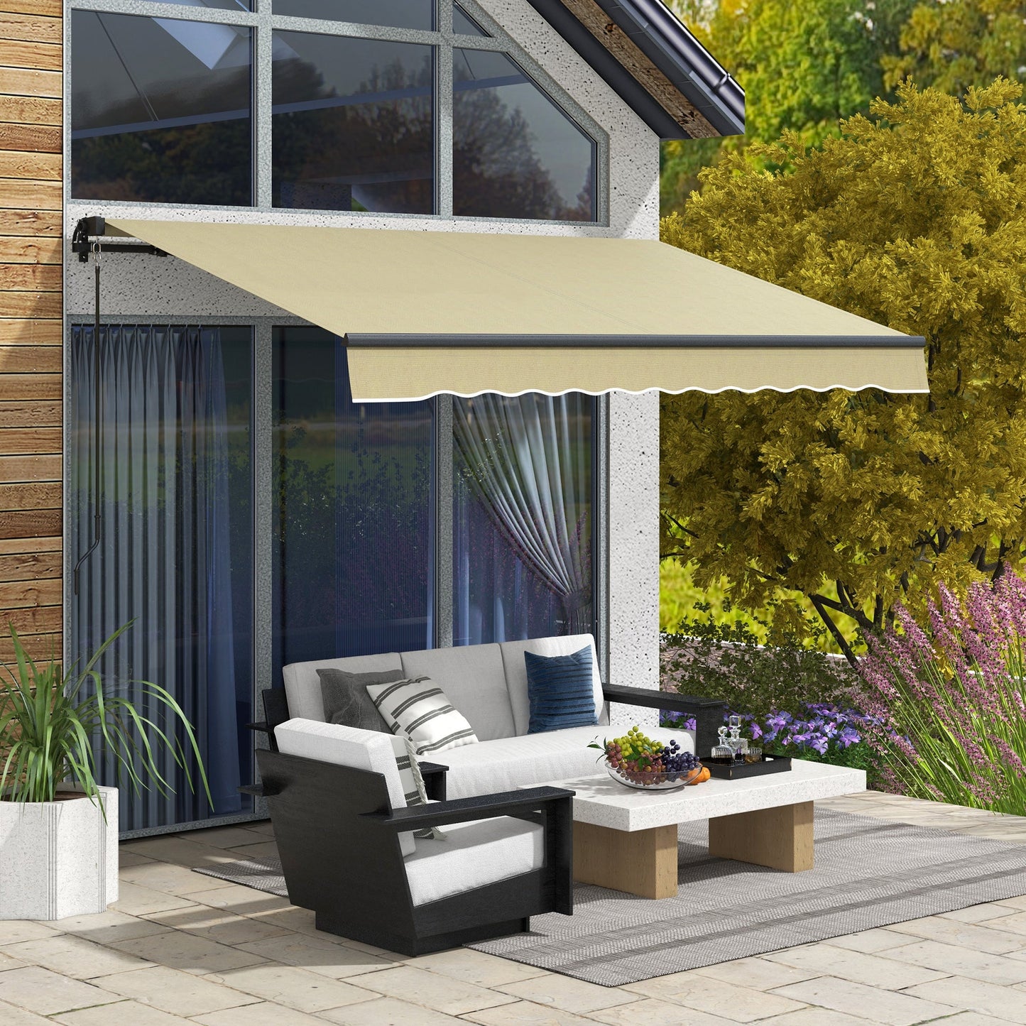 '-Outsunny 10' x 8' Retractable Awning, 280gsm UV Resistant Sunshade Shelter for Deck, Balcony, Yard, Beige - Outdoor Style Company