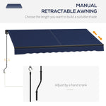 '-Outsunny 10' x 8' Retractable Awning, 280gsm UV Resistant Sunshade Shelter for Deck, Balcony, Yard, Blue - Outdoor Style Company