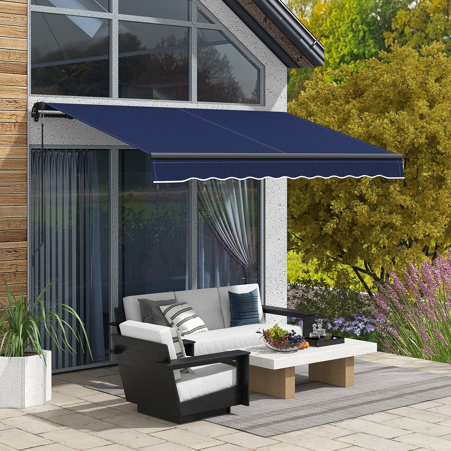 '-Outsunny 10' x 8' Retractable Awning, 280gsm UV Resistant Sunshade Shelter for Deck, Balcony, Yard, Blue - Outdoor Style Company