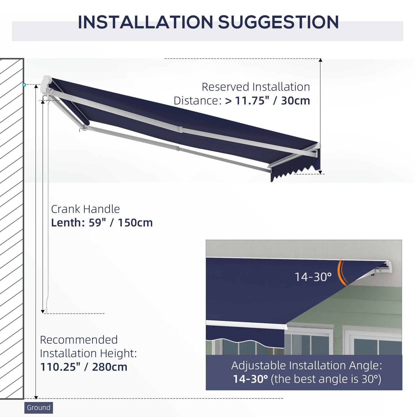 '-Outsunny 10' x 8' Retractable Awning, Electric Awning, UV Protection Sun Shade Shelter with Remote and Crank Handle, Dark Blue - Outdoor Style Company