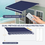 '-Outsunny 10' x 8' Retractable Awning, Electric Awning, UV Protection Sun Shade Shelter with Remote and Crank Handle, Dark Blue - Outdoor Style Company