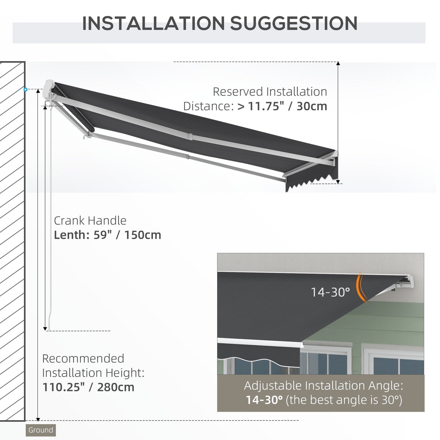 '-Outsunny 10' x 8' Retractable Awning, Electric Awning, UV Protection Sun Shade Shelter with Remote and Crank Handle, Dark Gray - Outdoor Style Company