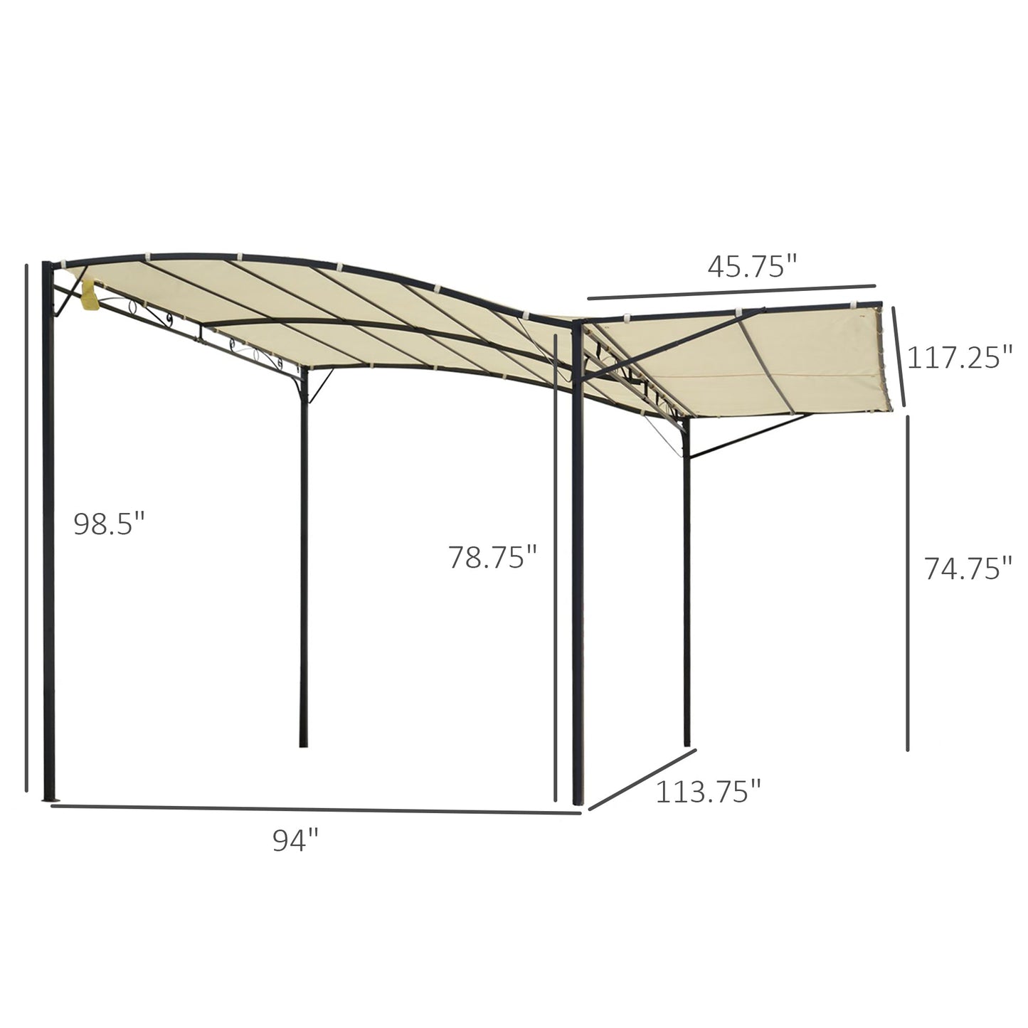 '-Outsunny 10 x 8ft Patio Metal Pergola with Extendable Side Awning Grill Gazebo Outdoor Shelter Garden Sun Shade Canopy Deck Door Window Awning, Beige - Outdoor Style Company