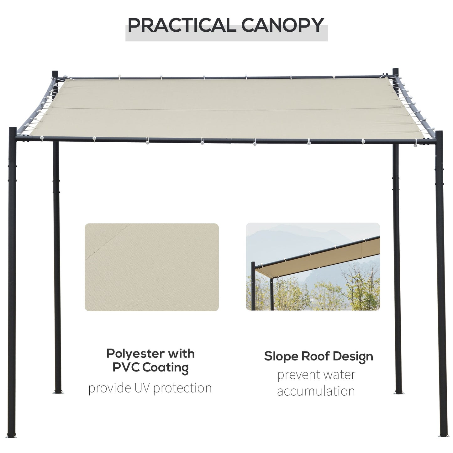 '-Outsunny 10' x 9.5' x 9.5' Outdoor Wall Gazebo Patio Canopy Gazebo Shelter Pergola Pavilion, Steel Frame, Polyester Canopy, Beige - Outdoor Style Company