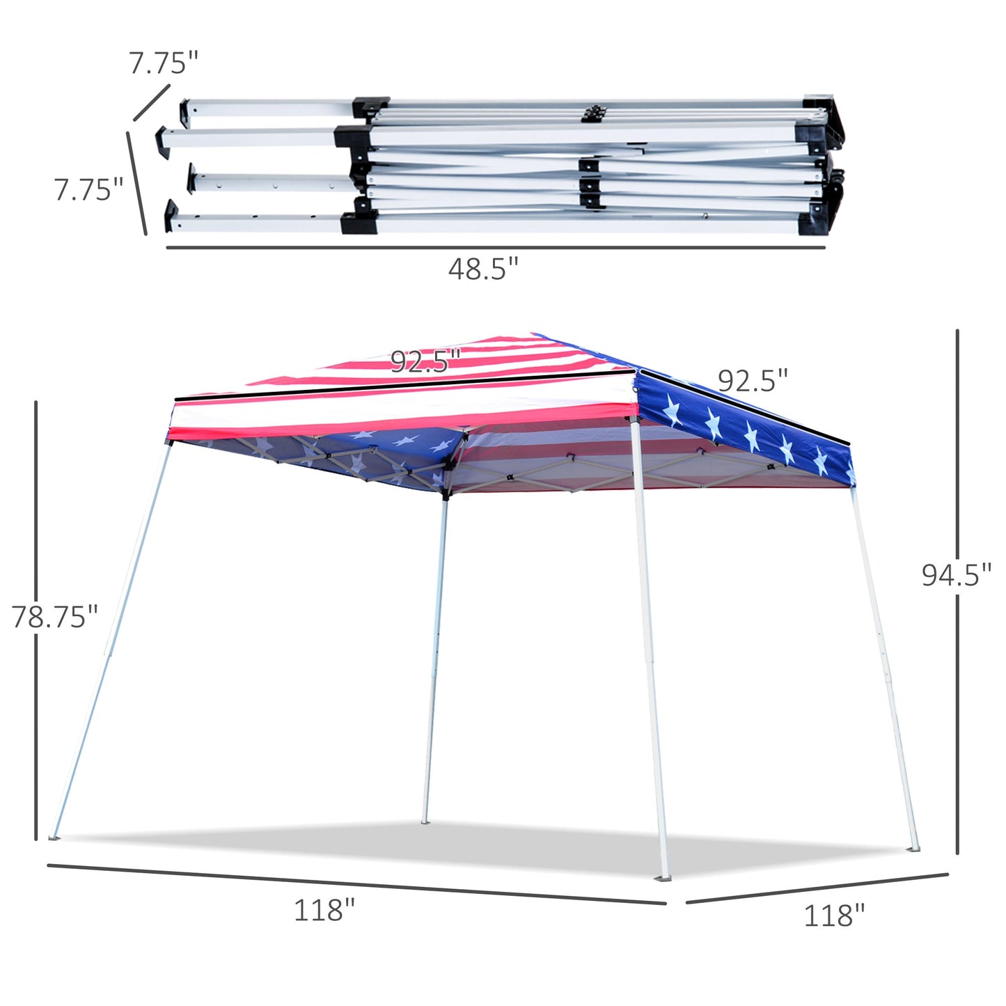 '-Outsunny 10'x 10' Outdoor Easy Pop Up Canopy Event Tent with Slanted Legs for Weddings & Parties - American Flag - Outdoor Style Company