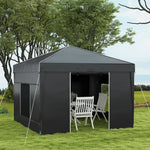 '-Outsunny 10'x10' Pop Up Canopy with 2 Mesh Windows, Reflective Top, Instant Shelter Gazebo with Adjustable Heights, Black - Outdoor Style Company