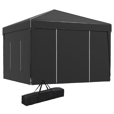 '-Outsunny 10'x10' Pop Up Canopy with 2 Mesh Windows, Reflective Top, Instant Shelter Gazebo with Adjustable Heights, Black - Outdoor Style Company