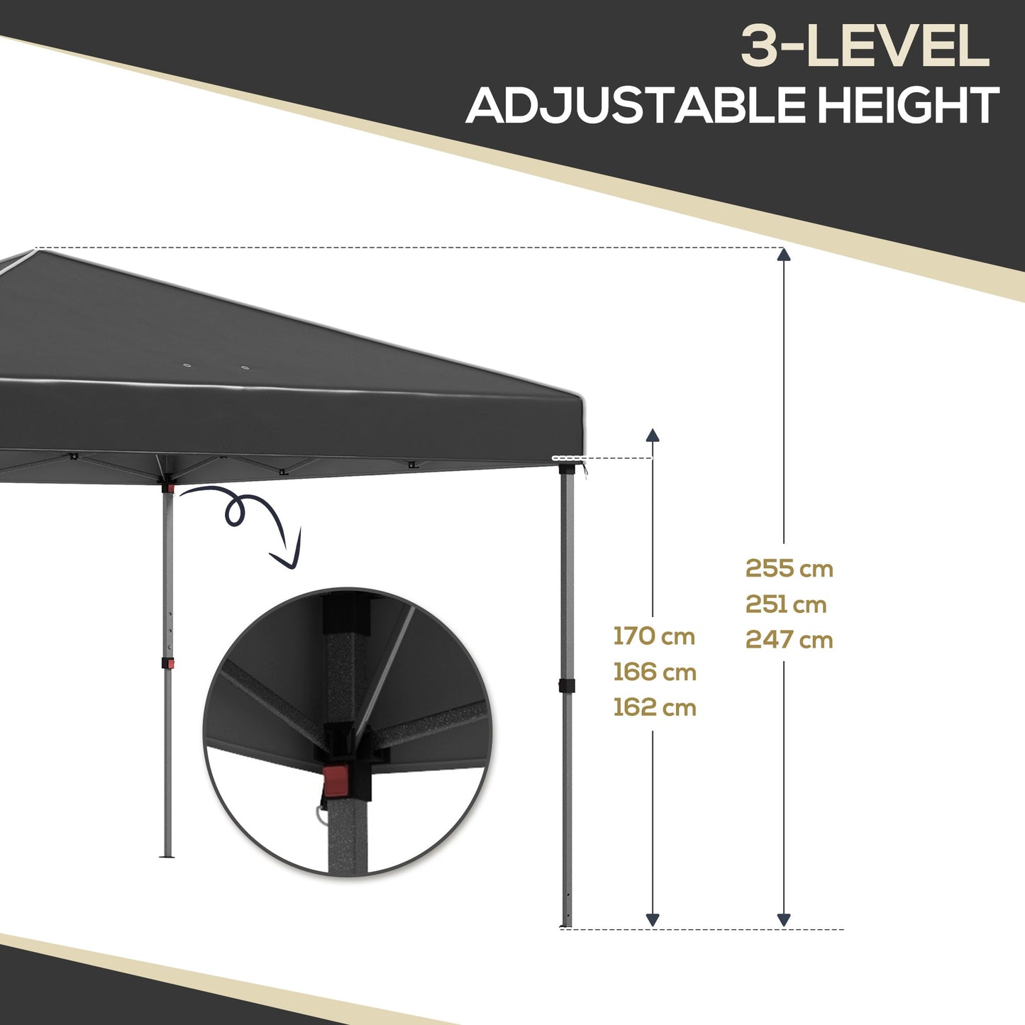 '-Outsunny 10'x10' Pop Up Canopy with 2 Mesh Windows, Reflective Top, Instant Shelter Gazebo with Adjustable Heights, Black - Outdoor Style Company