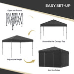 '-Outsunny 10'x10' Pop Up Canopy with 2 Mesh Windows, Reflective Top, Instant Shelter Gazebo with Adjustable Heights, Black - Outdoor Style Company