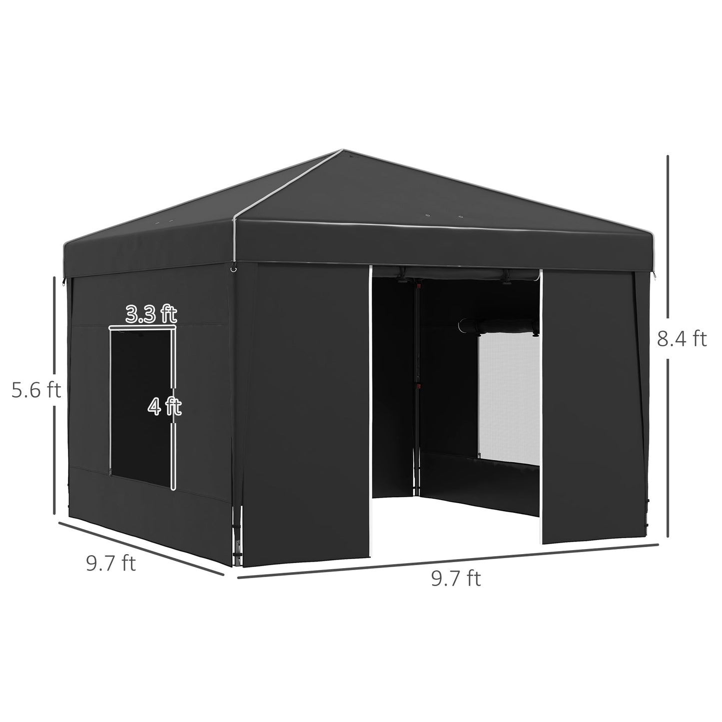 '-Outsunny 10'x10' Pop Up Canopy with 2 Mesh Windows, Reflective Top, Instant Shelter Gazebo with Adjustable Heights, Black - Outdoor Style Company