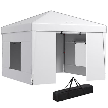 '-Outsunny 10'x10' Pop Up Canopy with 2 Mesh Windows, Reflective Top, Instant Shelter Gazebo with Adjustable Heights, White - Outdoor Style Company