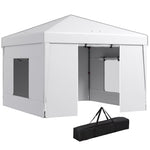 -Outsunny 10'x10' Pop Up Canopy with 2 Mesh Windows, Reflective Top, Instant Shelter Gazebo with Adjustable Heights, White - Outdoor Style Company