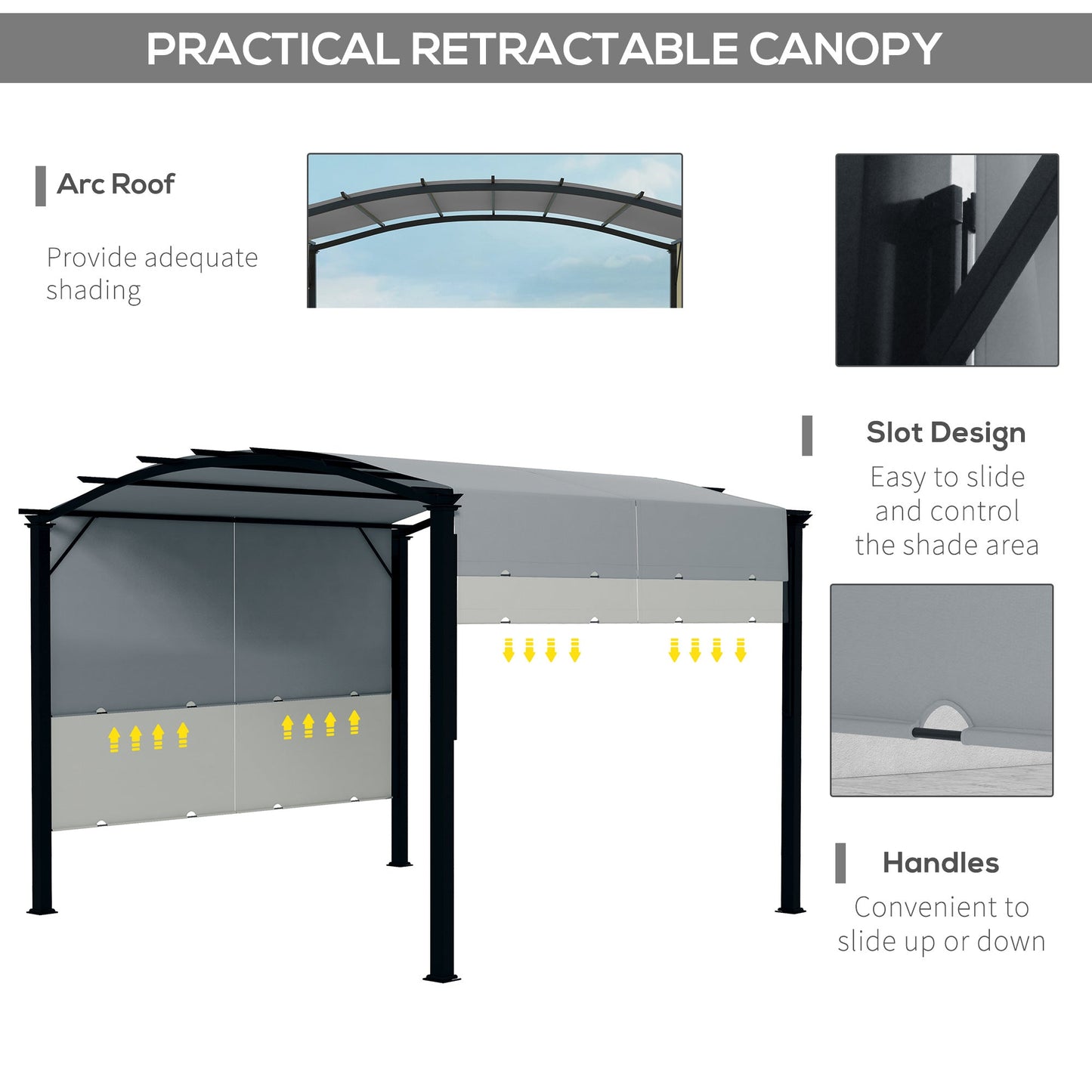 '-Outsunny 11' x 11' Outdoor Retractable Pergola Canopy for Backyard, Gray - Outdoor Style Company