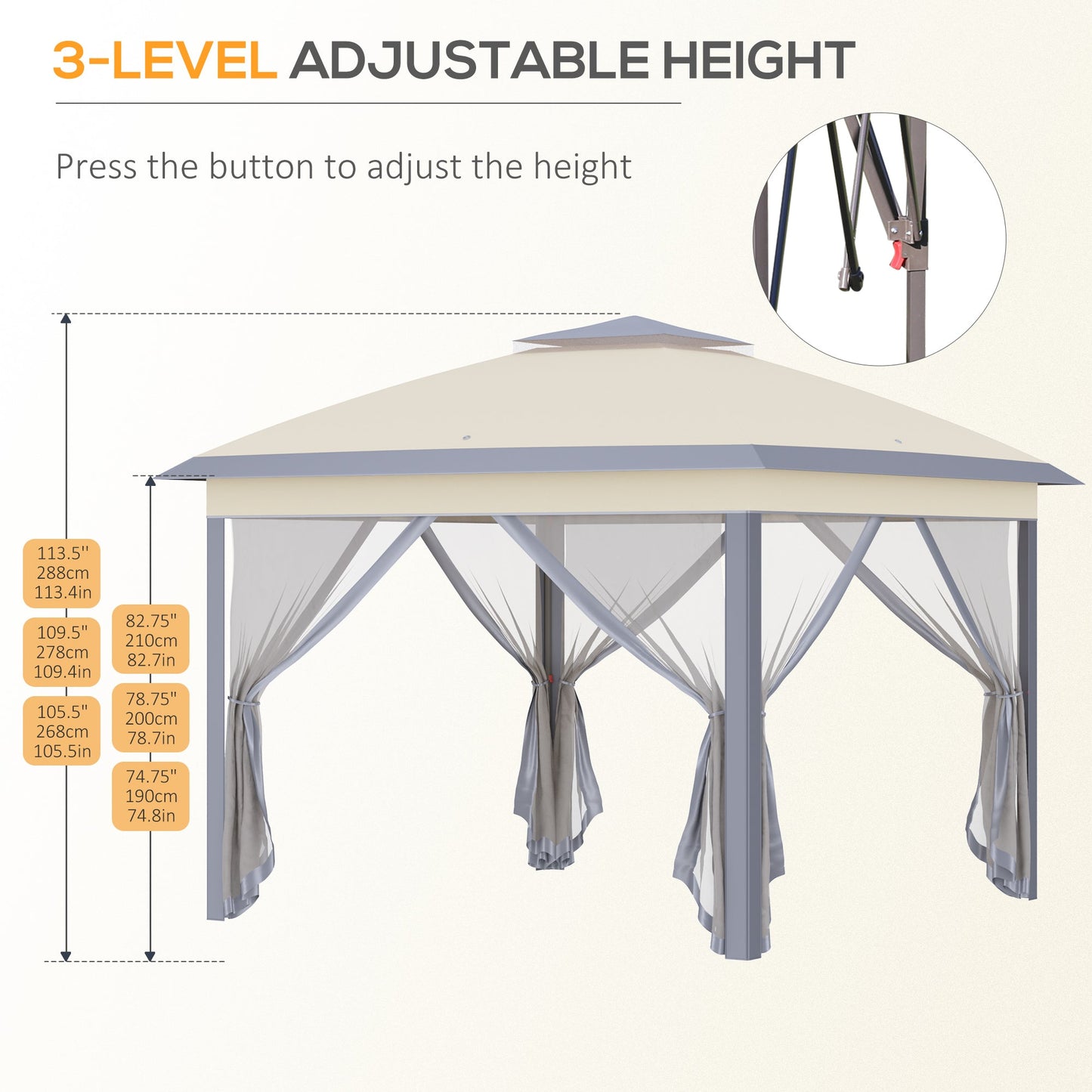 '-Outsunny 11' x 11' Pop Up Canopy, Double Roof Foldable Canopy Tent with Zippered Mesh Sidewalls, Height Adjustable and Carrying Bag - Outdoor Style Company