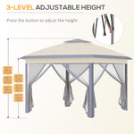 '-Outsunny 11' x 11' Pop Up Canopy, Double Roof Foldable Canopy Tent with Zippered Mesh Sidewalls, Height Adjustable and Carrying Bag - Outdoor Style Company