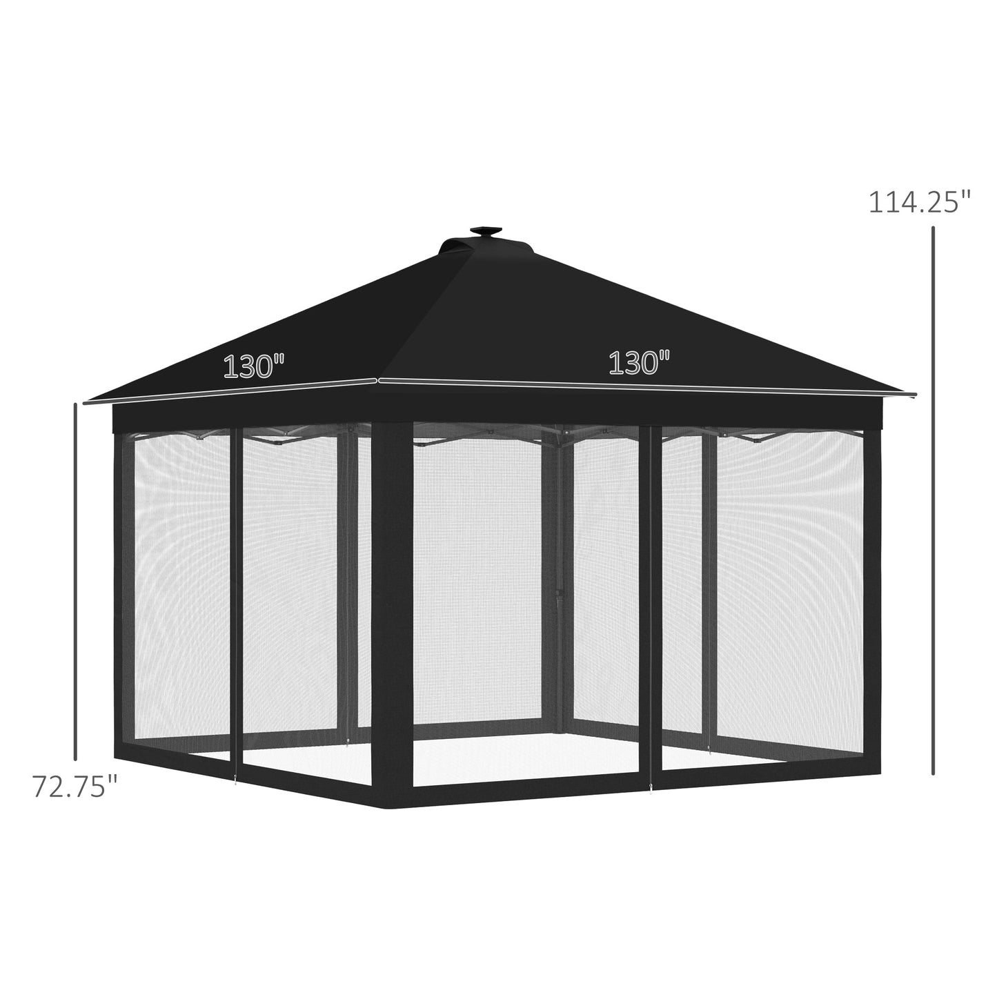 -Outsunny 11' x 11' Pop Up Canopy, Foldable Canopy Tent w/ Solar LED Light System, Remote Control & Adjustable Height for Backyard Garden Patio, Black - Outdoor Style Company